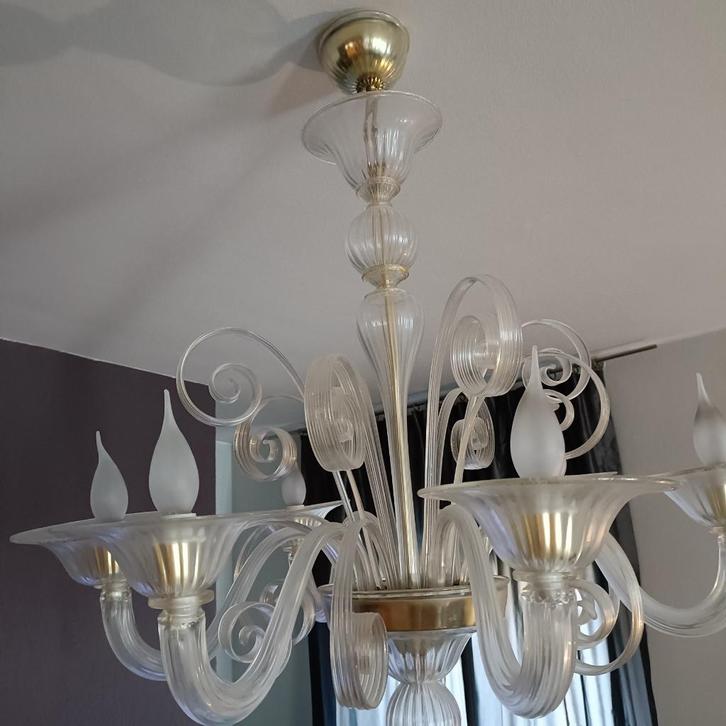 Murano glazen plafonluchter, italiaans design, kroonluchter, Huis en Inrichting, Lampen | Kroonluchters, Zo goed als nieuw, Glas