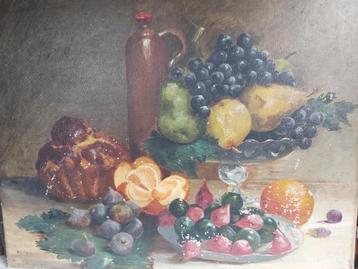 Prachtig groot oud olieverfschilderij stilleven fruit 