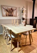Licht houten eettafel set met 6 bijhorende stoelen, Enlèvement, Comme neuf