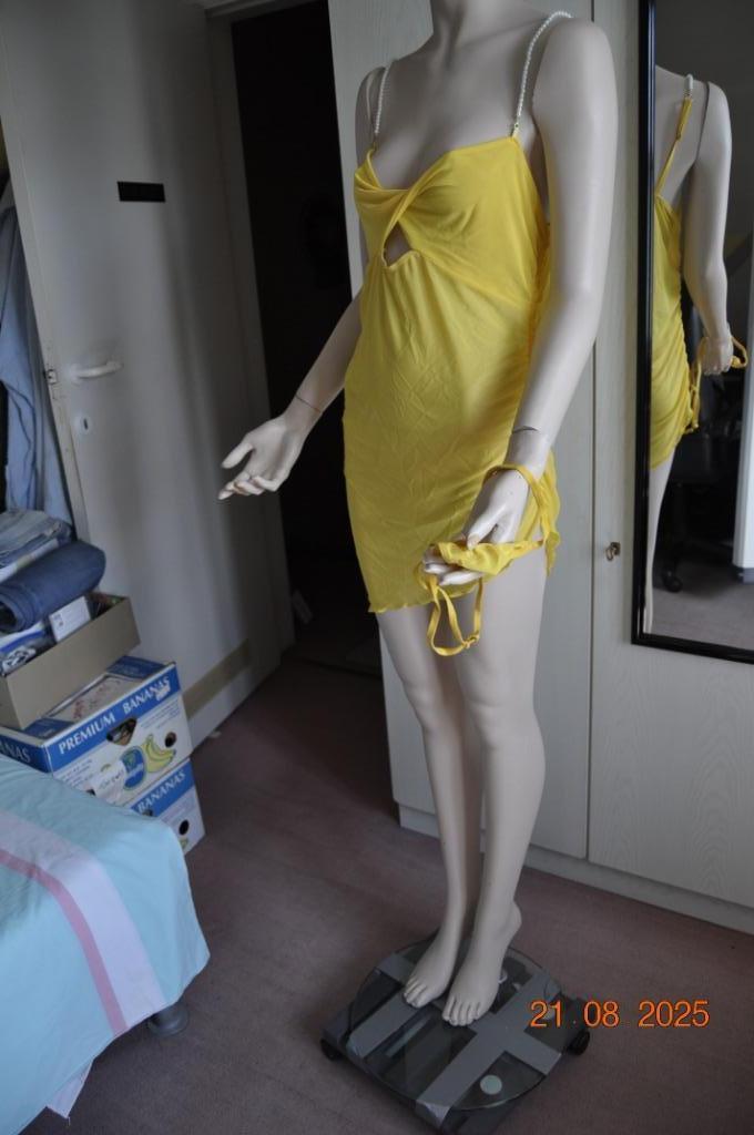 Robe jaune  bretelles perles, Kleding | Dames, Jurken, Nieuw, Maat 38/40 (M), Geel, Boven de knie, Ophalen of Verzenden