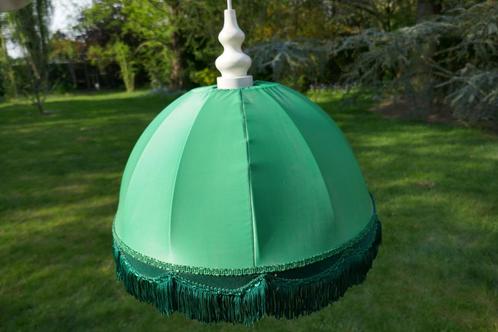 Luster met kap in groene kleur, Huis en Inrichting, Lampen | Kroonluchters, Zo goed als nieuw, Stof, Ophalen of Verzenden