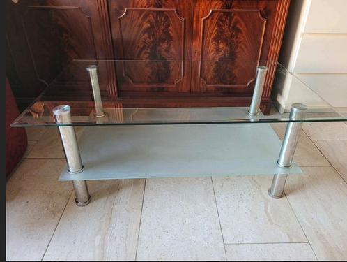 Vintage chromen salontafel met bladen van gehard glas, Huis en Inrichting, Tafels | Salontafels, Zo goed als nieuw, Glas, Ophalen