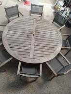 ronde tuintafel + 8 stoelen in Teak, Tuin en Terras, Ophalen, Gebruikt, Rond, Teakhout