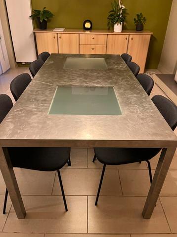 Inox eettafel met glazen inleg (maatwerk)