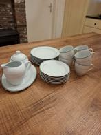 Koffieservies voor 6 personen, wit met grijs randje, Ophalen
