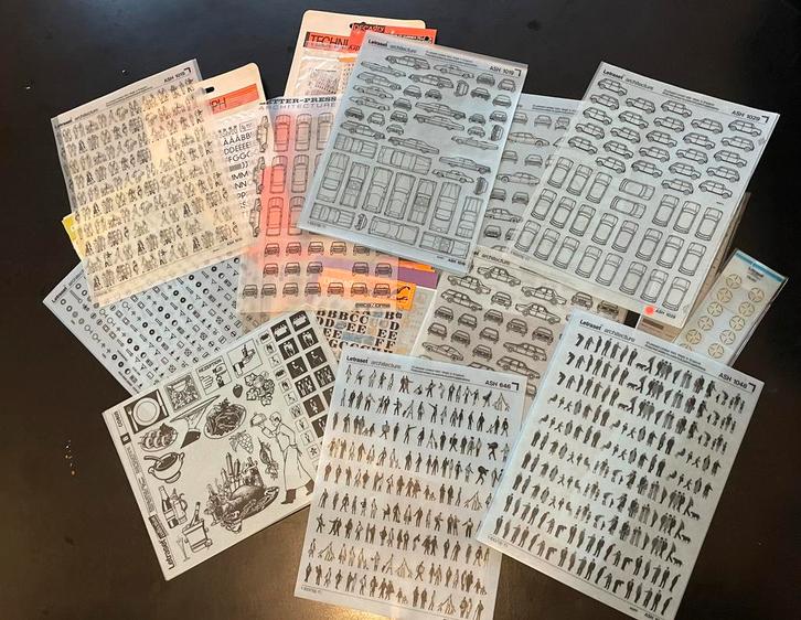 Grote set vintage Letraset-transfers, Hobby en Vrije tijd, Stickers en Plaatjes, Zo goed als nieuw, Meerdere stickers, Ophalen of Verzenden