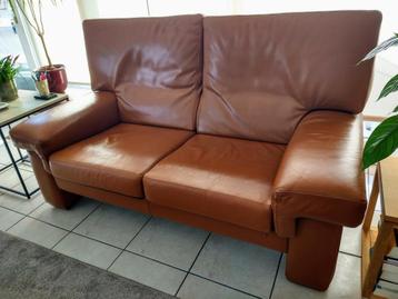 tweezit, Leder, kleur: cognac, Huis en Inrichting, Zetels | Zetels, Ophalen, Gebruikt