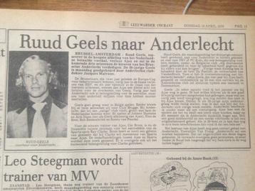 Voetbal. Ruud Geels gaat naar Anderlecht (krant 1978)