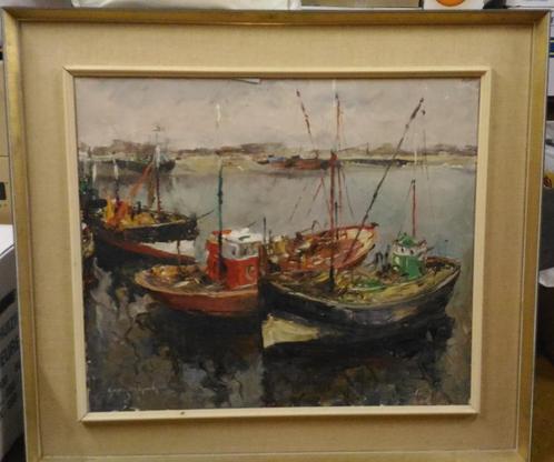 Vissersboten voor anker O/D Gaston Oorlinck, Antiek en Kunst, Kunst | Schilderijen | Modern, Ophalen