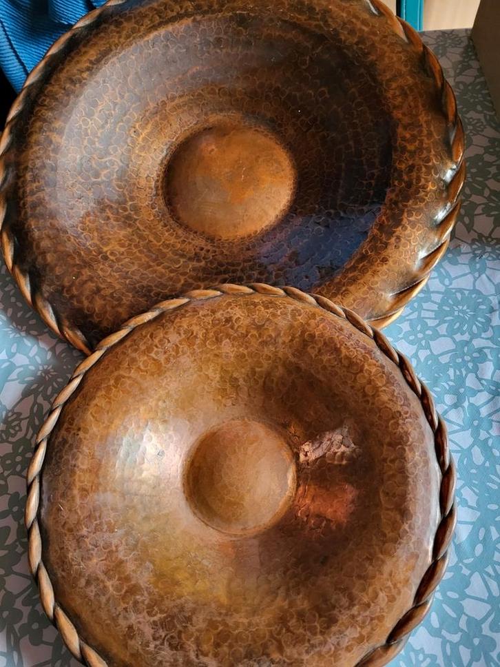 2 vintage koperen schalen met stempel, Antiek en Kunst, Curiosa en Brocante, Ophalen