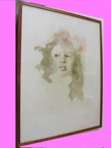 Litho >>> PORTRET - MEISJE MET BLOEMEN <<< van LEONOR FINI beschikbaar voor biedingen