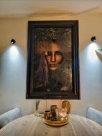 Heel groot glasschilderij met antieke kader, Antiek en Kunst, Ophalen