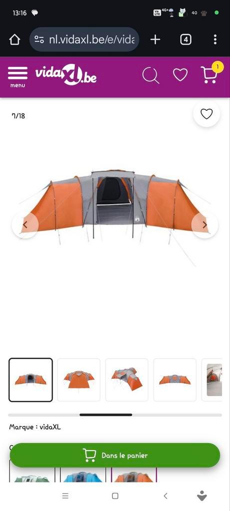 Tente VidaXL 3 chambres, Caravans en Kamperen, Tenten, meer dan 6, Nieuw, Ophalen