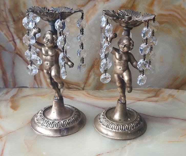 2 figurines bronze des cupidons+cristal,Italie 1950-70, Antiquités & Art, Antiquités | Bronze & Cuivre, Bronze, Envoi