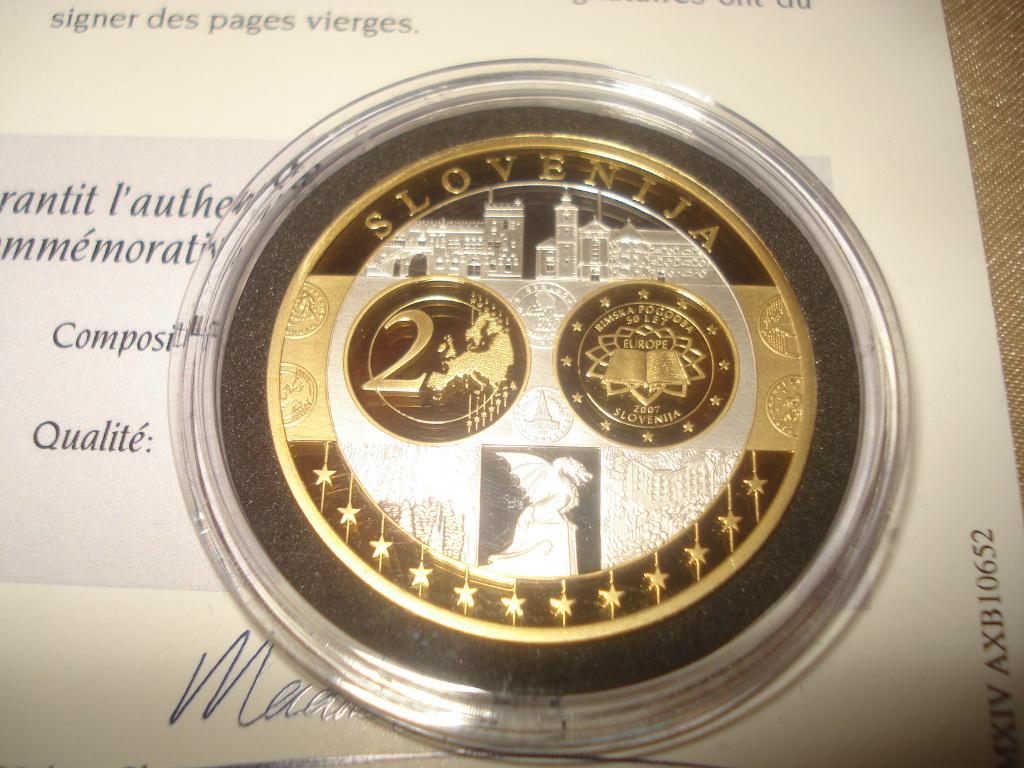 Pièce Commémorative Slovénie Arg/Plaqué Or Hommage à l'Euro, Postzegels en Munten, Munten | Europa | Euromunten, Setje, Overige waardes