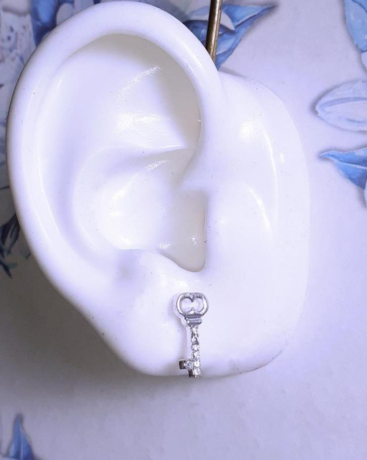 oorknopjes zilver sleutel met diamantjes, Bijoux, Sacs & Beauté, Boucles d'oreilles, Neuf, Puces ou Clous, Argent, Argent, Avec strass