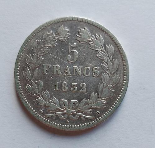Frankrijk 5 francs 1832 B zilver, Timbres & Monnaies, Monnaies | Europe | Monnaies non-euro, Monnaie en vrac, France, Argent, Enlèvement ou Envoi
