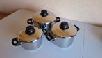 set van 3 kookpotten, Huis en Inrichting, Ophalen, Inox, Keramische plaat, Pannenset