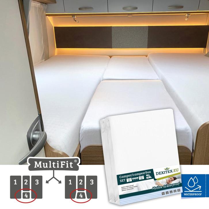 Waterdichte molton hoeslakenset - 4 delig met midden matras, Caravans en Kamperen, Caravanaccessoires