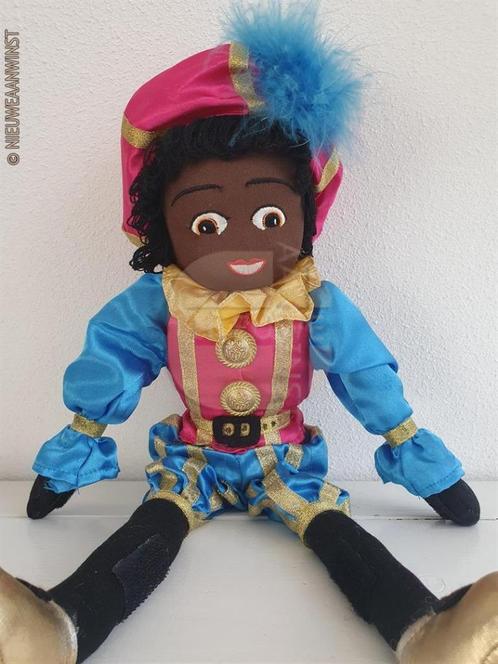 Authentieke etalage zwarte Piet pop - 45cm, lichtblauw/roze, Divers, Saint-Nicolas, Comme neuf, Envoi