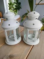 Twee lantaarns voor binnen of buiten, geeft sterrretjes, Huis en Inrichting, Wit, Ophalen of Verzenden, Zo goed als nieuw, Metaal