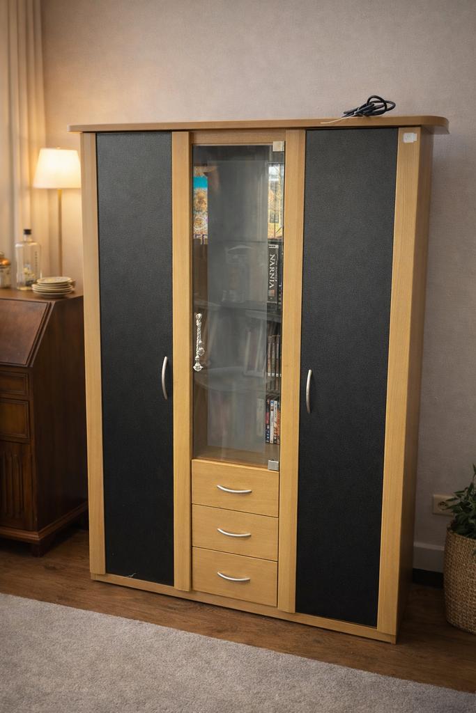 Moderne opbergkast met vitrinedeel, Maison & Meubles, Armoires | Armoires murales, Comme neuf, Enlèvement