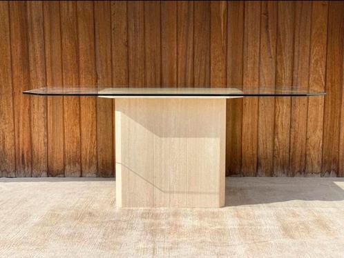 Travertin - Eettafel - Glas, Antiek en Kunst, Antiek | Meubels | Tafels, Ophalen of Verzenden