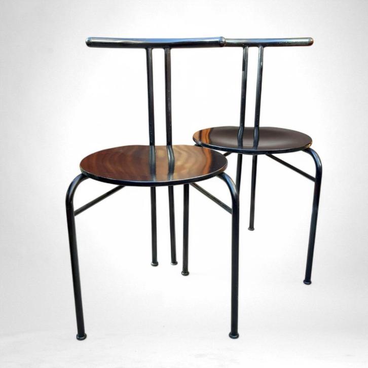 Paar Postmodern design stoelen, Italië, 1980s, Huis en Inrichting, Stoelen, Gebruikt, Twee, Hout, Metaal, Zwart, Ophalen of Verzenden