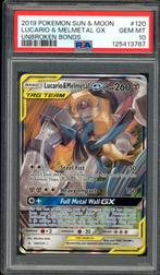 Lucario & Melmetal GX PSA 10 120/214 Unbroken Bonds, Ophalen of Verzenden, Zo goed als nieuw, Losse kaart
