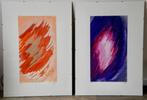 2 peintures abstraites 1 orange 1 violette séparées/ensemble, Maison & Meubles, Peinture, Enlèvement ou Envoi, Création originale