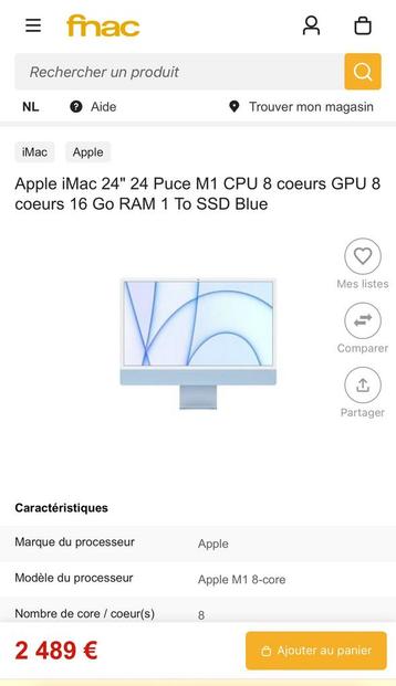 iMac 24 m1 16 gb et 1 téra SSD garantie février 2026