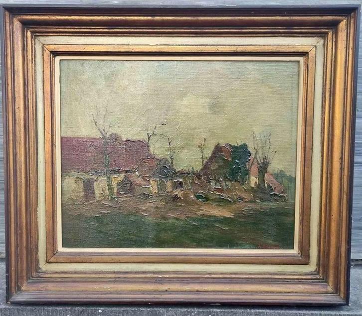 Huile sur panneau signe Alfred bastien, Antiek en Kunst, Kunst | Schilderijen | Klassiek, Ophalen of Verzenden