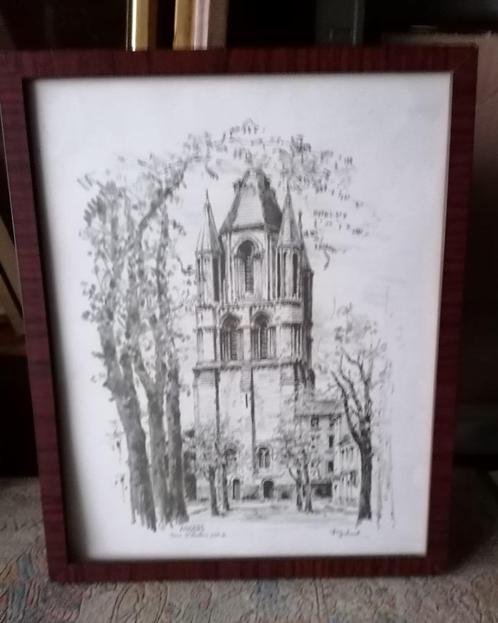 Kader - Toren St Aubin in de 12e eeuw in Angers., Antiek en Kunst, Kunst | Schilderijen | Klassiek, Ophalen