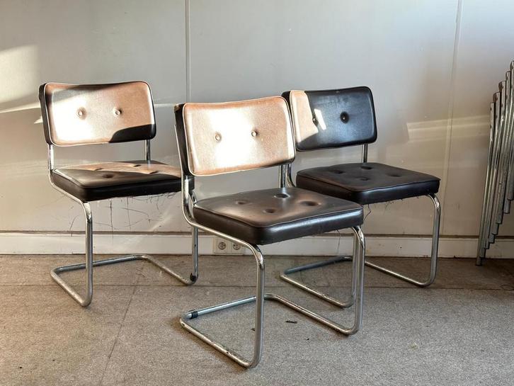 Vintage buisframe eetkamerstoelen, ca 1980’s, Antiquités & Art, Antiquités | Meubles | Chaises & Canapés, Enlèvement