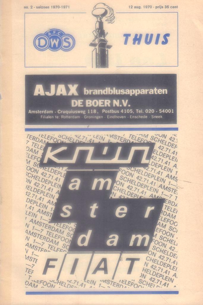 PROGRAMMA 12.08.1970 DWS AMSTERDAM v CLUB BRUGGE, Verzamelen, Sportartikelen en Voetbal, Gebruikt, Ophalen of Verzenden