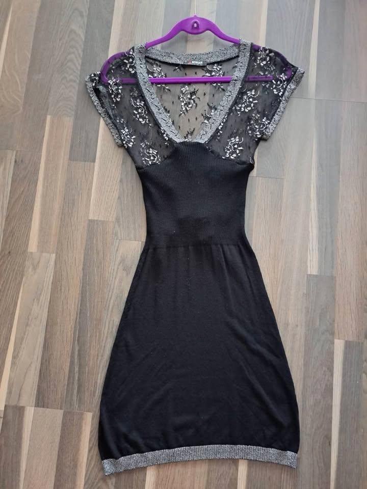 Morgan de toi, jurk gebreid met kant, S, Kleding | Dames, Jurken, Zo goed als nieuw, Maat 36 (S), Zwart, Boven de knie, Ophalen of Verzenden