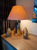 Vintage jaren 70 volledig messing tafellamp mooi geometrisch, Huis en Inrichting, Lampen | Tafellampen, Ophalen of Verzenden, Zo goed als nieuw