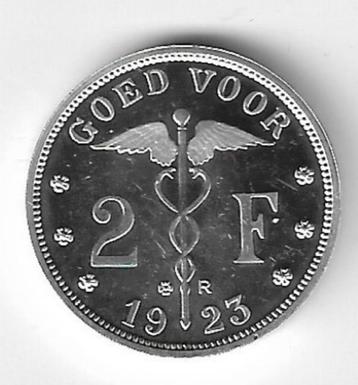 Belgique : 2 francs 1923 VL en argent (ÉPREUVE) + BATAILLE D, Monnaie en vrac, Argent, Argent, Envoi