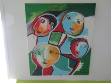 Prachtig schilderij „Four Faces”, COBRA-stijl, acryl
