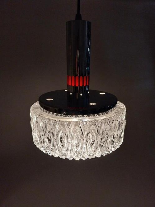 Vintage Hanglamp in Glas en Chroom, Jaren 60, Huis en Inrichting, Lampen | Hanglampen, Gebruikt, Minder dan 50 cm, Glas, Ophalen of Verzenden