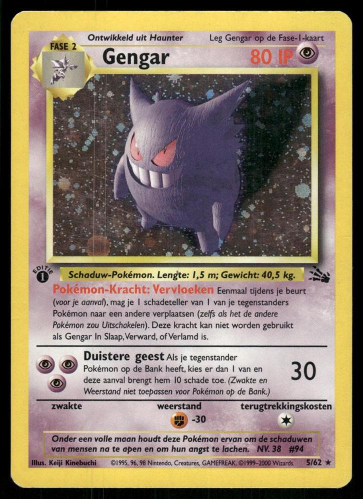 Gengar 5/62 - Fossil (1st edition) (NL) (EX), Hobby en Vrije tijd, Verzamelkaartspellen | Pokémon, Gebruikt, Verzenden