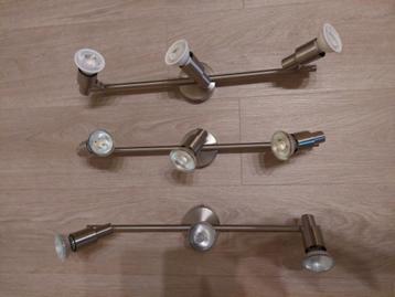 3x Inox plafondlamp met 3 spotjes inclusief LED-spotjes beschikbaar voor biedingen