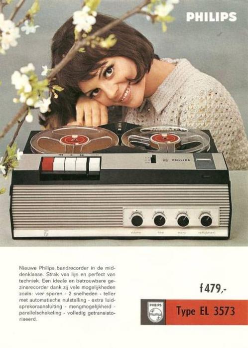 Philips EL 3573 Bandrecorder / 4 Sporen / 2 Snelheden / 1967, Audio, Tv en Foto, Bandrecorder, Bandrecorder, Met stofkap, Ophalen of Verzenden