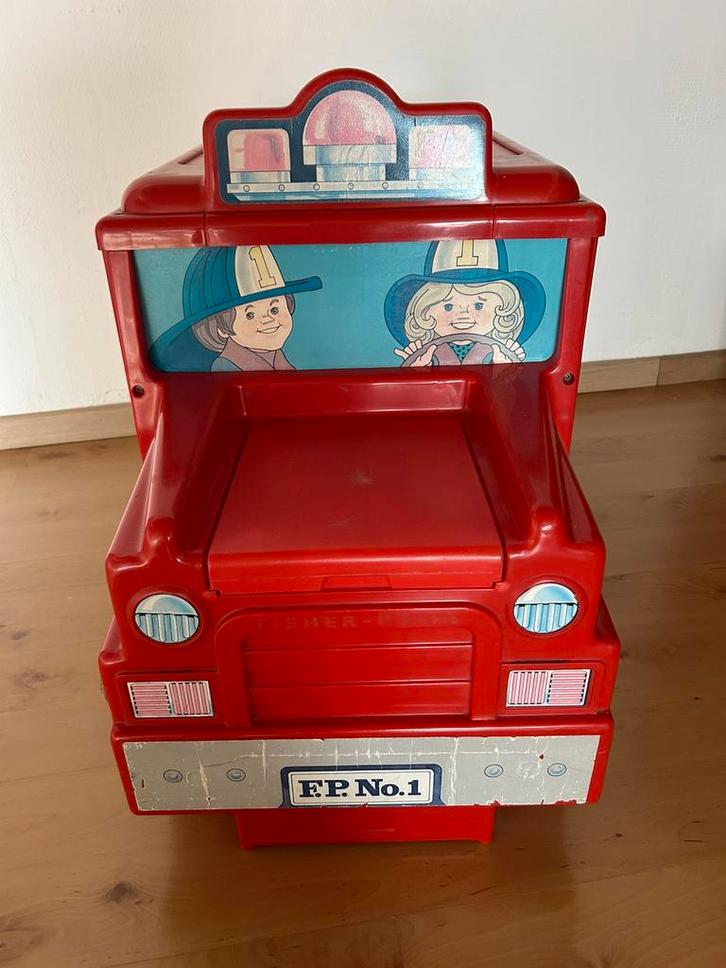 VINTAGE FISHER PRICE 1984 BRANDWEERWAGEN OPBERGBAK/SPEELBAK, Kinderen en Baby's, Speelgoed | Fisher-Price, Ophalen of Verzenden