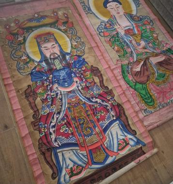 Pair Peinture chinoise anciennes, Antiquités & Art, Enlèvement