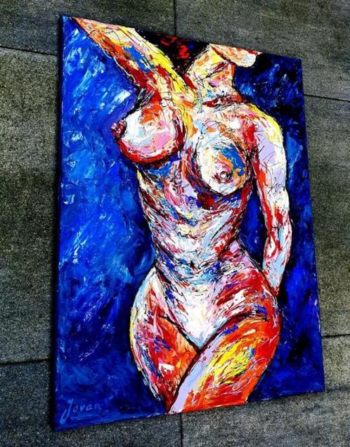 Jovan Srijemac - Colorful naked model-Acrylique sur toile, Antiquités & Art, Art | Peinture | Abstraite, Envoi