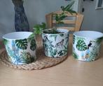 Trio bloempotten set met jungle thema, Tuin en Terras, Ophalen, Rond, Binnen, Zo goed als nieuw