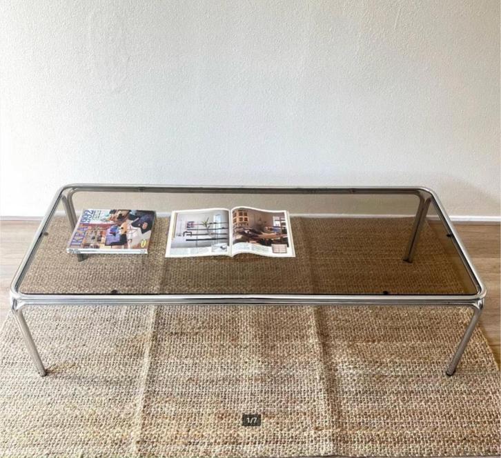 Space Age Salontafel - Rookglas - Bauhaus - Retro - Vintage, Huis en Inrichting, Tafels | Bijzettafels, Gebruikt, Glas, Ophalen