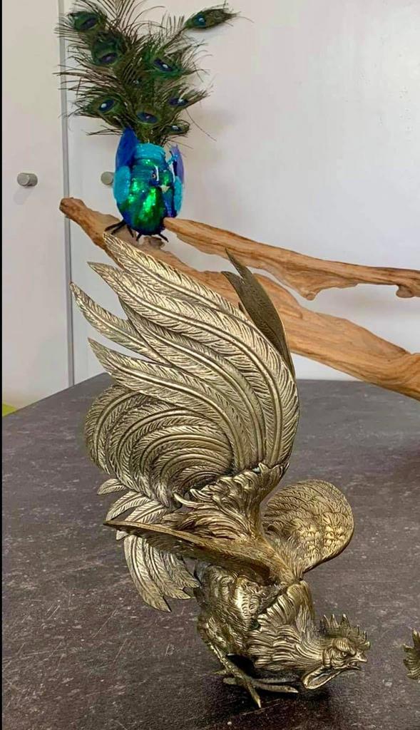 3 PAIRS OF COMBAT ROOSTERS IN SOLID WITH SILVER COLOR, Antiek en Kunst, Antiek | Overige Antiek, Ophalen