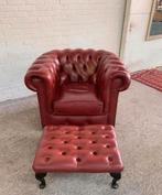 Chesterfield clubfauteuil met ottomane / hocker oxblood, Ophalen
